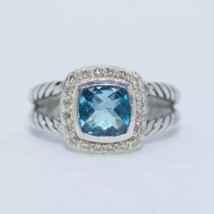 David Yurman silver blue topaz and diamond ring